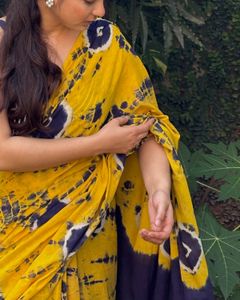 Yellow & Navy Tie-Dye Saree