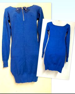 Blue Knit Thin Sweater Dress(stretchable)