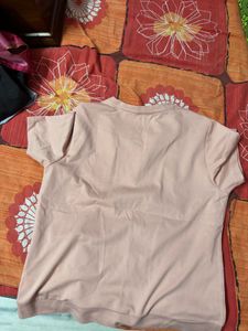 Pink Pearl Leaf Embellished T-Shirt