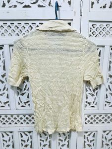 💝Cream Lace Button-Up Collared Top I