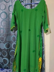 Gorgeous Green And Yellow Chikankari Kurta Set