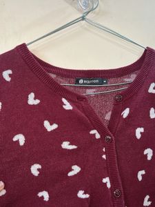 Heart Patterned Knit Cardigan