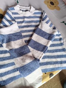 Blue &amp; White Striped Knit Sweater