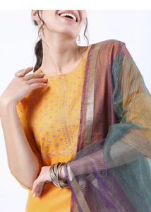 Bright Yellow Kurta Set with Translucent Dupatta