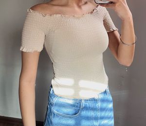 Khaki Smoked Frill Top