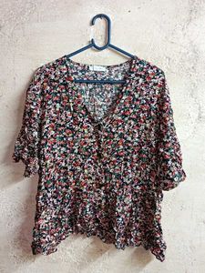 Floral Print Button-Up Blouse