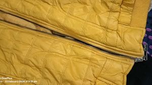 Yellow Quilted Jacket with Faux Fur Hood