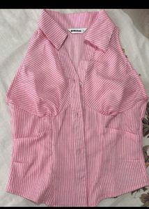 Pink Striped Halter Neck Top