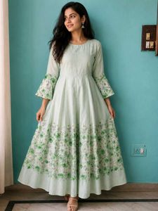 Elegant Floral Print Maxi Dress flare sleeves