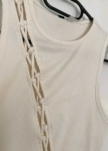 Cream Lace-Up Cut-Out Tank Top
