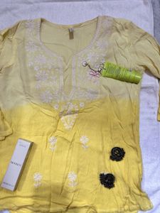 Embroidered Yellow Kurti