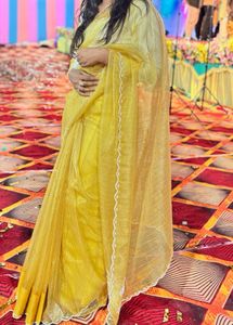 Beautiful Yellow Saree with Embroidered Blouse