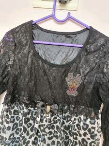 Women Black Short Dress / Long Top