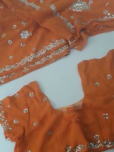 Elegant Orange Sequin Saree