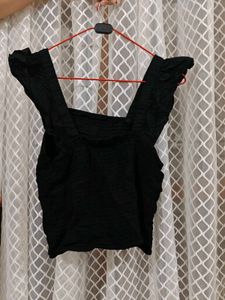 Yousta Black Smocked Square Neck Top