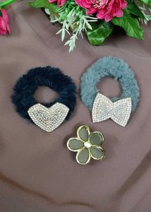Fuzzy Scrunchies with Rhinestone Charms