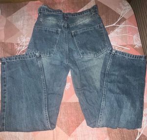 washed blue straight leg jeans