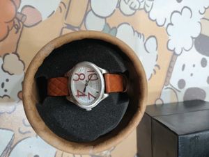 Stylish Silver & Brown Wrist Watch