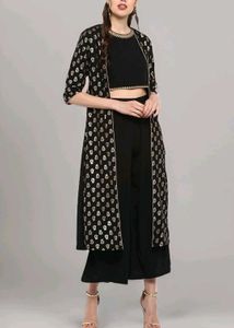 Black & Gold Printed Crop Top Set with plazzo
