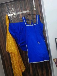 Royal Blue Kurta Set with Yellow Dupatta