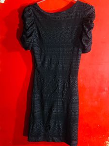 Black Lace net Puff Sleeve Dress