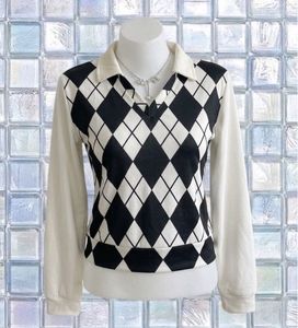 Argyle Print Collared Top