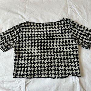 Houndstooth Print Square Neck Top