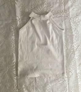 Ivory Ribbed High-Neck Halter Top