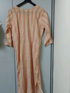 Peach Striped Kurta with Embellishments