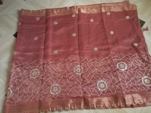Elegant Rust Pink🌸 Georgette Embroidered Saree