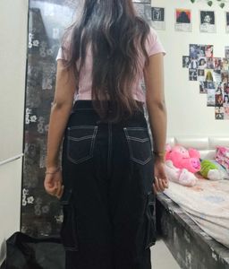 Black Cargo Pants with White Stitching