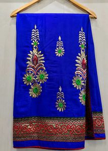 Blue Embroidered Silk Saree