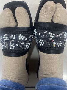 Embellished Black Flat Sandals
