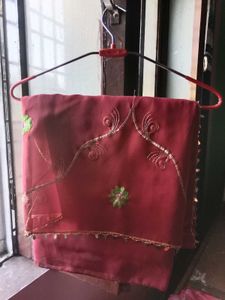 Embroidered old 90s Red Saree