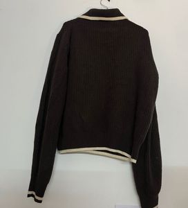Brown Ribbed Knit Polo Sweater