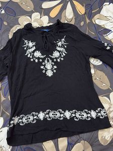 Embroidered Black Kurta Top