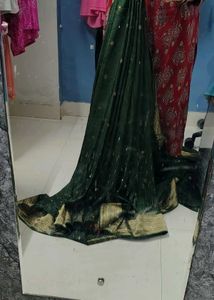 pure dola silk Emerald Green Saree with stone