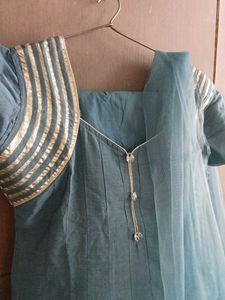 Grey Anarkali Kurta Set with Dupatta