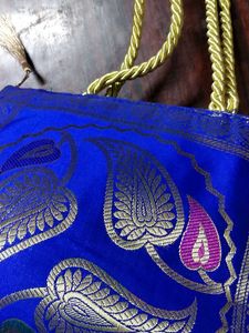Elegant Blue Brocade Tote Bag