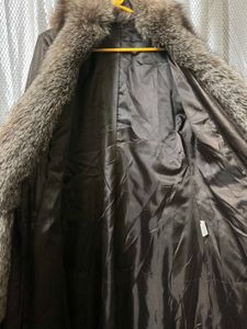 Women's Brown Leather Coat with Fur Collar