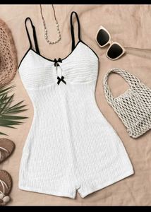 White Textured Swimsuit Romper Playsuit