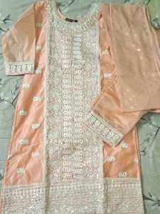 Elegant Peach Embroidered full work on  Kurta Set