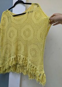 Yellow Knitted Fringed Tunic Top