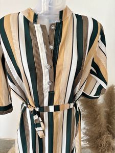 Striped High-Low Midi Dress