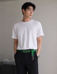 Spykar Green Fabric Belt with Leather Patch