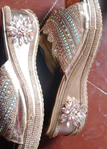 Sparkly Gold Platform Slides