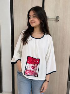 White Graphic Print Top