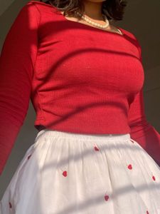 White Tiered Midi Skirt with Heart Print