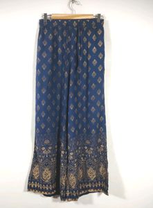 Navy Blue Palazzo with Gold Print