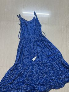 Blue Printed Maxi Dress with Tassels
